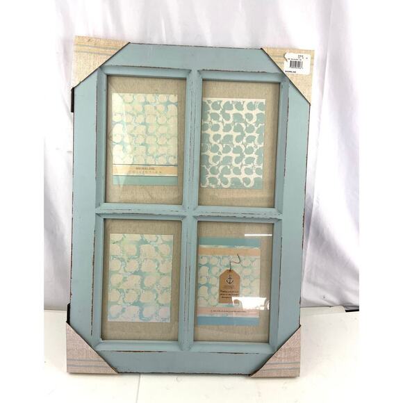 Distressed Blue Window Pane Decorative Collage Frame (4) 6"x 9" Linen Panels - Picture 1 of 10